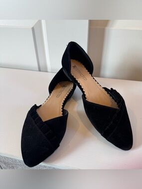 Restricted Black Suede Ruffle D'Orsay Flats